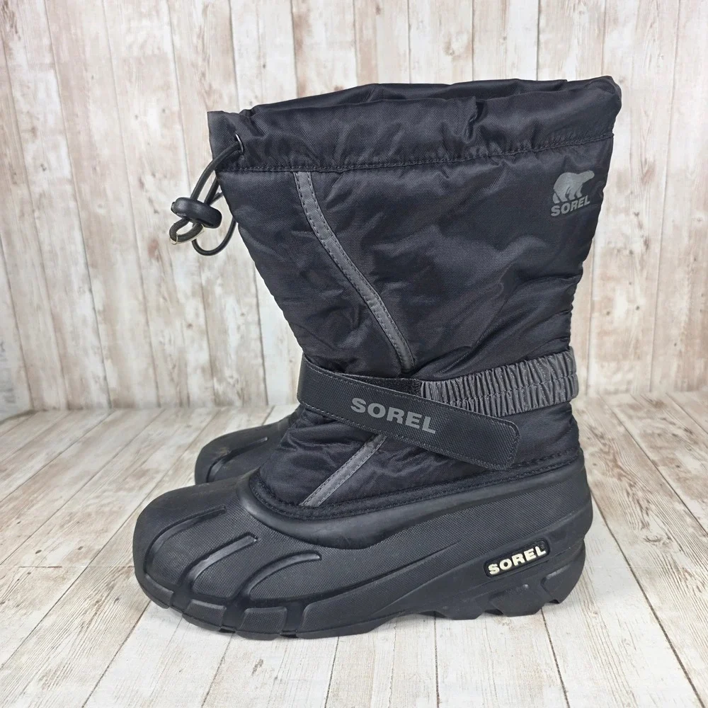 Sorel Kids Black Puffer Snow Winter Boots‎ Waterproof Insulated Drawstring Size